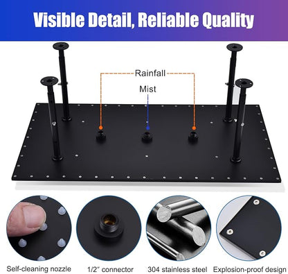 2-Functions Luxury High Pressure Rain Shower Head, 16"x32" Large Ceiling Full Body Shower Head with Silicone Nozzles Rectangle Mist Showerhead, Black Finish