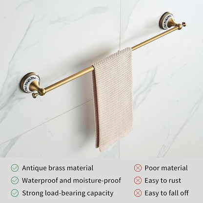 Antique Bronze Brass Towel Bar,Adjustable 15.5 to 27.5 Inch Bath Towel Bar Rack for Bathroom Towel Holder, Wall Mounted Bathroom Hardware Accessories,Porcelain Design