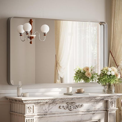 55"x 30" Silver Bathroom Mirror - Aluminum Framed Wall Mirror, Bathroom Wall Mounted Vanity Mirror, Bedroom, Living Room Wall Mirror, Hang Horizontally or Vertically