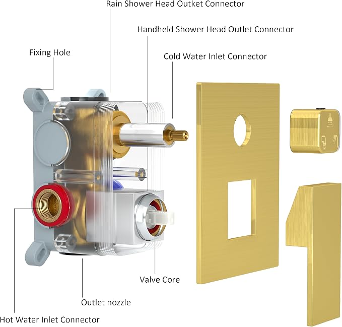 Gold High Pressure Shower System Set with Tub Spout,12 inch | Safe Pressure Balance Valve Bathroom Shower Faucet Set with Handheld, All-Metal Water Saving Rainfall Shower Trim Kit