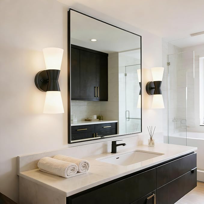 Bathroom Wall Sconce, Modern Indoor Vanity Light Fixtures 13", Up Down Lighting, Wall Mount Lamp for Living Room Bedroom Hallway Stairway Fireplace Mirror E26 Base 1PC White&Black