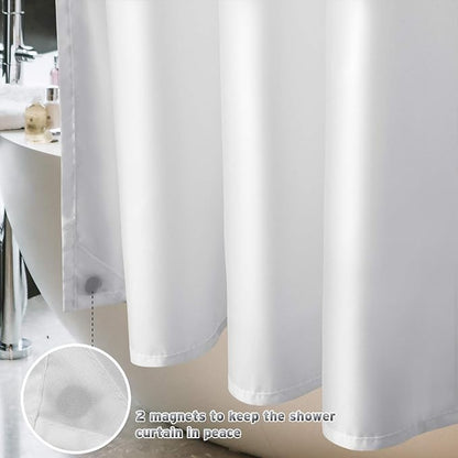 Titanker Fabric Shower Curtain Liner Washable, 72 x 78 Inches, White Shower Liner Fabric with 2 Magnets, Polyester Long Bathroom Shower Curtain Liner Waterproof Soft Lightweight, White