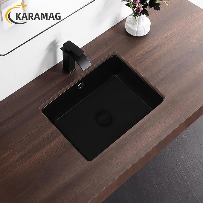 18 Inch Undermount Bathroom Sink Black Rectangle Sink with Overflow | 18-1/2"x14" Matte Black Under Counter Design,Ceramic,Easy to Clean,Modern Style,Ideal for bathroom,vanity, lavatory,restroom