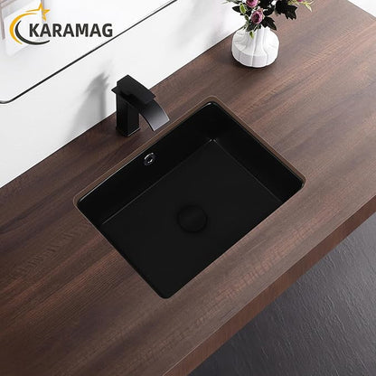 18 Inch Undermount Bathroom Sink Black Rectangle Sink with Overflow | 18-1/2"x14" Matte Black Under Counter Design,Ceramic,Easy to Clean,Modern Style,Ideal for bathroom,vanity, lavatory,restroom