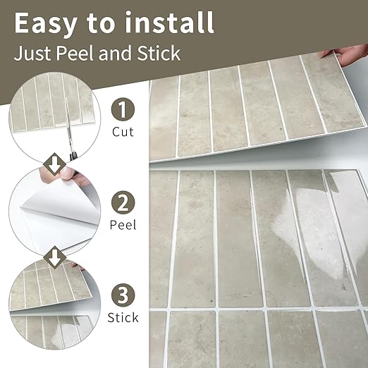 10 Sheets Upgraded Thicker Design Subway Tile Peel and Stick Backsplash | 12”×12”Self Adhesive Wall Tiles Stick on Back Splash for Kitchen,Bathroom,Camper(Beige)
