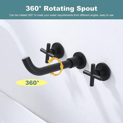 ARCORA Wall Mount Bathroom Faucet, Matte Black Bathroom Sink Faucet, 2 Handle Wall Mount Vessel Sink Faucet Rough in Brass Valve Included