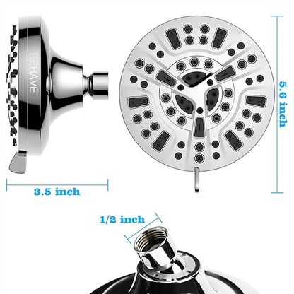 5.1-Inch Rainfall Shower Head with 63 Jets, 8 Spray Modes - Chrome Finish, Brass Angle-Adjustable, Anti-Clogging Silicone Nozzles