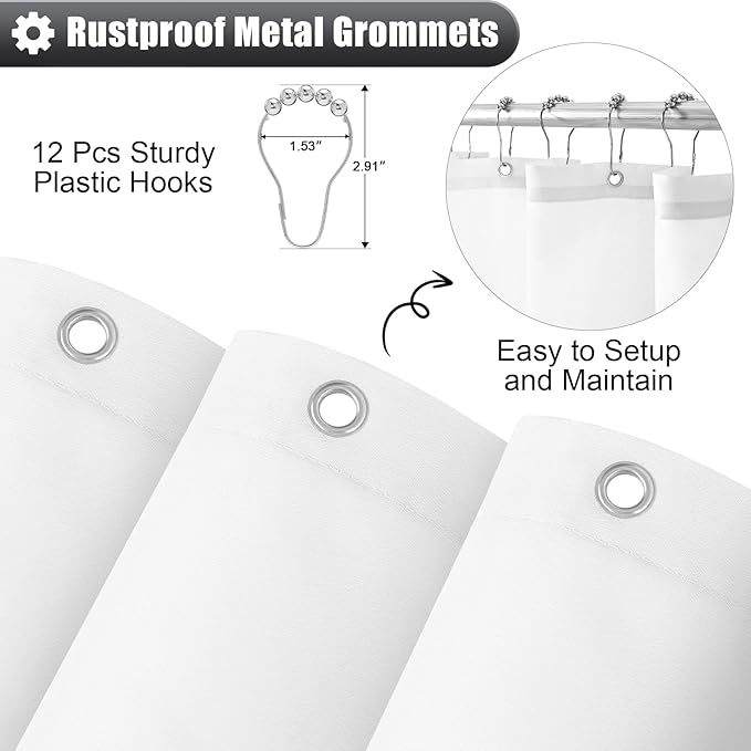 OLANLY Luxury Grey and White Ombre Shower Curtain Sets with 12 Hooks, Waterproof and Washable Decorative Shower Curtains for Bathroom, 72x72 Inches