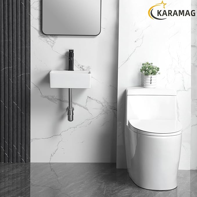 Small Vessel Sink 13"x11" Wall Mount Bathroom Sink Rectangular White Porcelain Ceramic Mini Floating Tiny Bathroom Wall Mounted RV Sink
