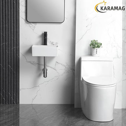 Small Vessel Sink 13"x11" Wall Mount Bathroom Sink Rectangular White Porcelain Ceramic Mini Floating Tiny Bathroom Wall Mounted RV Sink