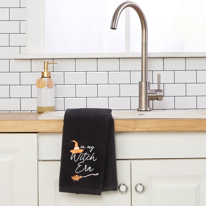 SKL Home Halloween in My Witch Era Hand Towel Set-2pc, 100% Cotton, Black | Soft, embroidered velour. Great for the bathroom, kitchen or bar & holiday gifting.