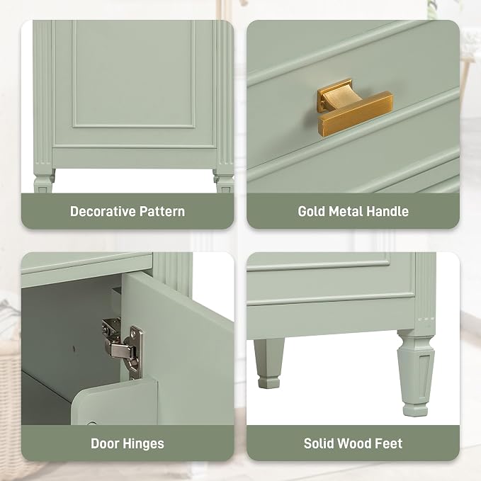 GDFStudio Hawthorne 20" Modern Bathroom Vanity with Sink, Freestanding Bathroom Vanity Organizer with Tilt Out Drawer, Adjustable Shelf and Solid Wood Legs, Single Sink Bathroom Vanity, Green