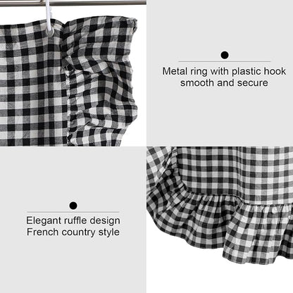 HunnmingRe Ruffled Gingham Shower Curtain Matte Black | 72'' x 72'' Vintage Farmhouse Curtain, Cotton Cottage Core Rural Checkered Plaid Decor, Fall Shower Curtain for Bathroom