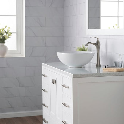 KRAUS Elavo Round Vessel White Porcelain Ceramic Bathroom Sink, 16 inch KCV-141