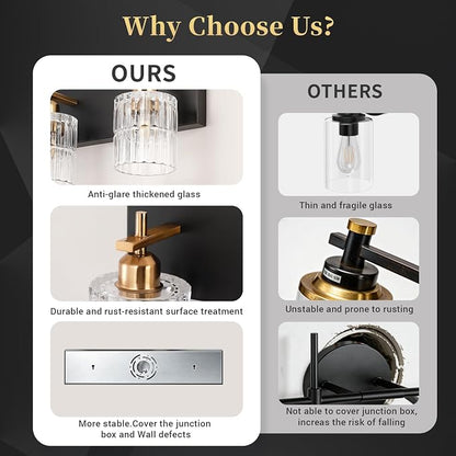 OCIOC 5-Light Black and Gold Bathroom Light Fixtures Over Mirror, Modern Brushed Gold Vanity Lights for Bathroom, Sconces Wall Lighting with Glass Shade for Mirror Bedroom Hallway
