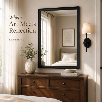 30x40 Inch Matte Black Bathroom Mirrors for Over Sink | Curved Aluminum Frame Rectangular Vanity Mirror, HD Tempered Glass, Rust-Resistant Wall Mirror for Bedroom & Entryway
