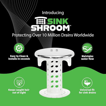 SinkShroom Revolutionary Bathroom Sink Drain Protector Hair Catcher, Strainer, Snare, Silicone , Brushed, Sinkshroom Chrome Edition, 1" -1.4"