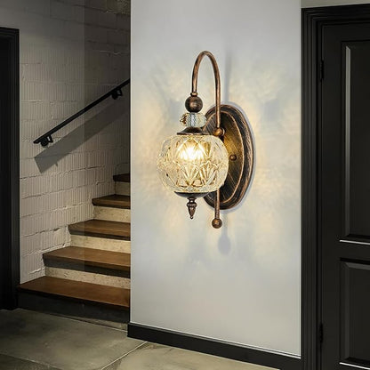 Vintage Bronze Wall Sconce with Glass Globe Shade Mid Century G9 Bulb Wall Light Indoor Wall Lamp for Bathroom Farmhouse Bedroom Living Room Hallway