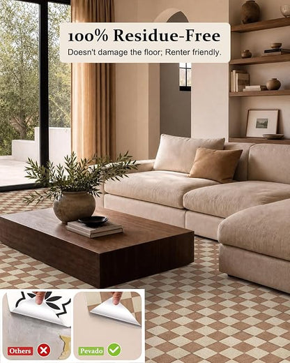 Peel and Stick Floor Tile, Checkered Vinyl Flooring Waterproof, Snap-proof DIY Flooring Tiles for Bathroom, Kitchen, Fireplace, Wall, Backsplash, No residue, 20 Tiles-7.87" Thin Ver, Terracotta