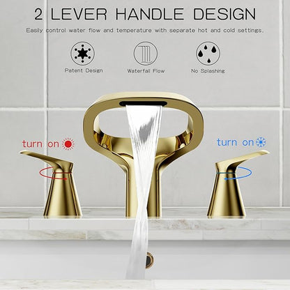 Gold Bathroom Faucet 3 Hole, 8 Inch Widespread Gold Faucets 2-Handle for Bathroom Vanity Sink with Adjustable Spout, with Supply Line, for 6 to 12 in Sink