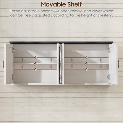 47" Laundry Room Cabinets and Storage with 4 Doors and Utility Adjustable Shelf, Large Wall Mounted Storage Cabinet, Upper Kitchen Cabinet for Laundry, Bathroom, and Kitchen, White and Black