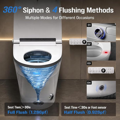 Smart Toilet with Bidet Built In, Heated Seat & Dual Auto Flush, Foot Sensor, Tankless Modern Elongated Electric Toilet with Warm Water Wash, Air Dryer, LED Display & 1000g MaP Flush, 1.28 GPF