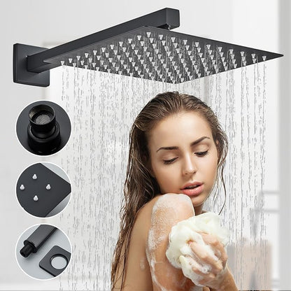 Shower Faucet 10 Inches Matte Black Shower System with Rainfall Shower Head and Handheld Spray Bathroom Luxury Rain Shower Faucet Set Complete Wall Mounted