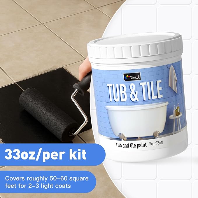 DWIL Tub and Tile Refinishing Kit, Quick-Dry Tub Paint Water Based Tile Paint for Wall, Sink, Bathroom, Kitchen, Semi-Gloss Black, 50-55sq.ft, 33oz