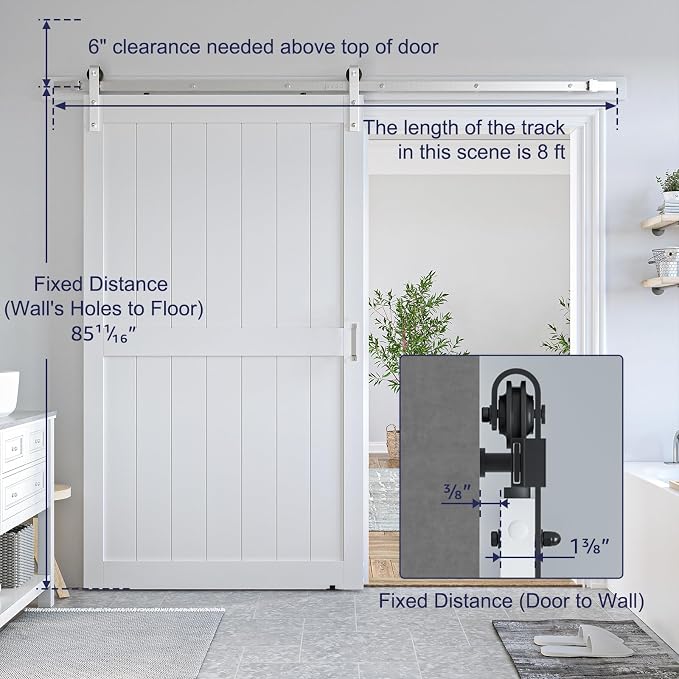 SMARTSTANDARD 48" x 84" White Sliding Barn Door with 8FT Silver Hardware | Pre-Drilled Ready to Assemble, Waterproof PVC Coating, H-Frame
