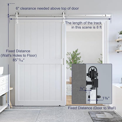 SMARTSTANDARD 48" x 84" White Sliding Barn Door with 8FT Silver Hardware | Pre-Drilled Ready to Assemble, Waterproof PVC Coating, H-Frame