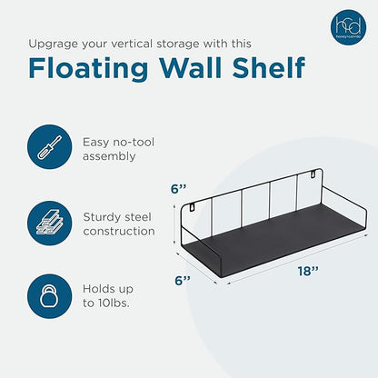 Honey-Can-Do Floating Shelves for Wall, Geometric Style Decor Shelf for Bathroom Bedroom Living Room Kitchen Office, Black