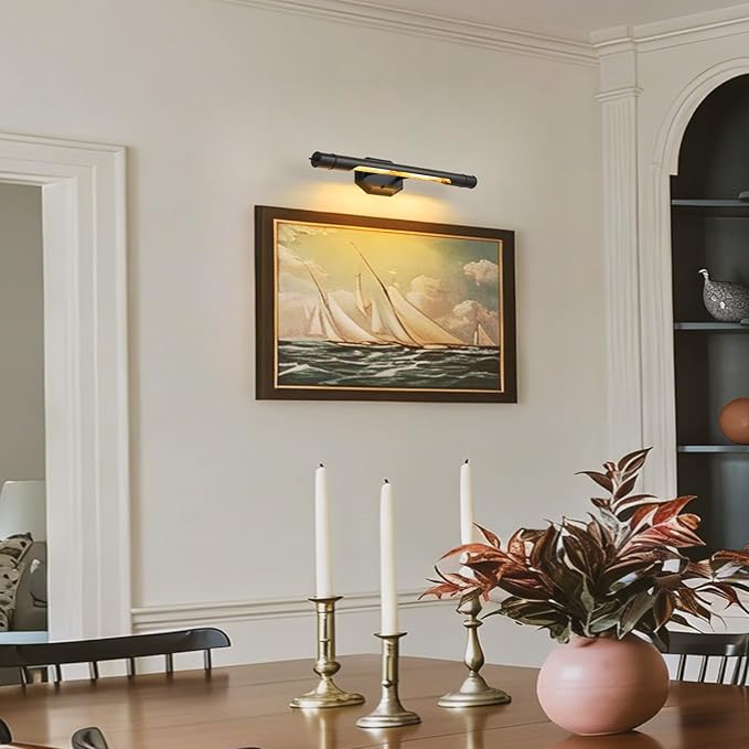 Black Vintage Picture Light Hardwired - 24 In Art Deco Lights Over Mirror Portrait Pictures Frame,Wall Sconce Lighting Fixture for Museum Bathroom Vanity Gallery Artwork Library Cuadros Painting Above
