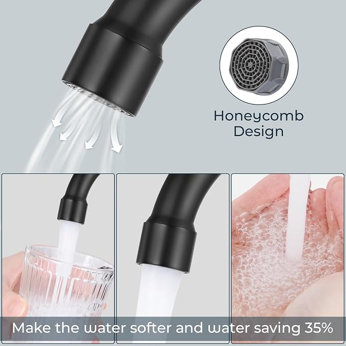 4" Bathroom Sink Faucet, 2-Handle Matte Black, Pop-Up Drain Included | 360° swivel spout, ceramic cartridge, 20% water-saving aerator, RV ready