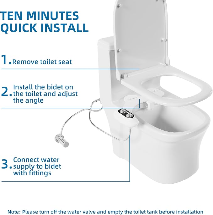Ultra-Slim 3-in-1 Bidet Attachment for Toilet, Self-Cleaning Dual Nozzles for Posterior & Feminine Wash, Adjustable Water Pressure, Easy Install (Black)