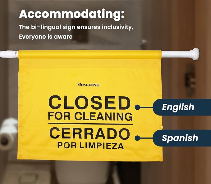 Alpine Restroom Closed for Cleaning Sign - Caution Door Barricade Signs, English & Spanish Yellow Safety Hanging Sign for Commercial Bathrooms Maintenance