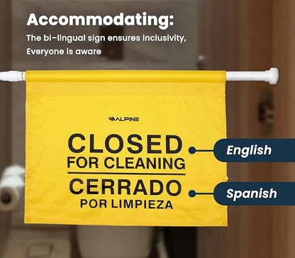 Alpine Restroom Closed for Cleaning Sign - Caution Door Barricade Signs, English & Spanish Yellow Safety Hanging Sign for Commercial Bathrooms Maintenance