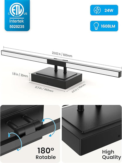 NIORSUN 24 Inch Modern Bathroom Light Fixture, 24W 5CCT Dimmable LED Black Bathroom Vanity Lights Over Mirror, Vanity Lights for Bathrooms Restroom Mirror- ETL Certified