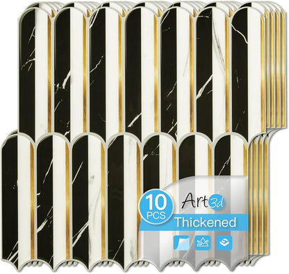 Art3d Arrowhead Design Peel and Stick Backsplash, 10-Pack, Black & White | 12 x 12 Inch, Thickened Design, Heavy-Duty, Stain-Resistant, Durable, for Kitchen, Living Areas, Ideal for New Home Buyers