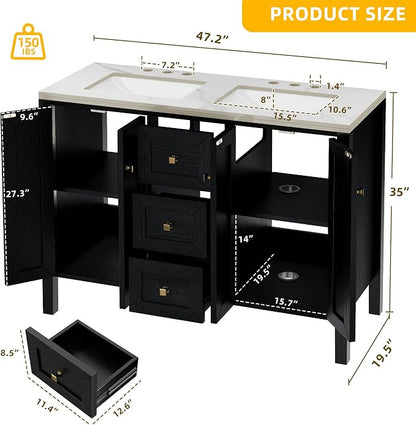 DWVO 47 Inch Bathroom Vanity with Double Sink | Bathroom Storage Cabinet
