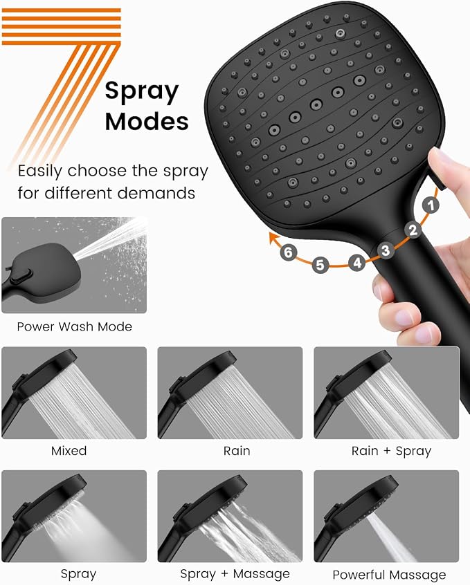 Filtered Shower Head with Handheld, High Pressure 7 Mode Black Handheld Shower Head with Hose and Filters for Hard Water, Built-in Power Wash to Clean Tub, Remove Chlorine - Reduce Dry Itchy Skin
