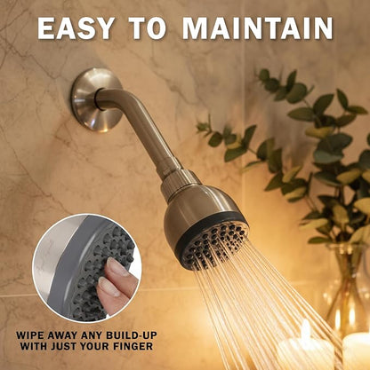 High Pressure Shower Head - 1.8 GPM - Brushed Nickel | Best 3 Inch Wall Mount Bathroom Showerhead For Boosting Low Flow With Anti-Clog Nozzles, Adjustable Brass Ball Joint