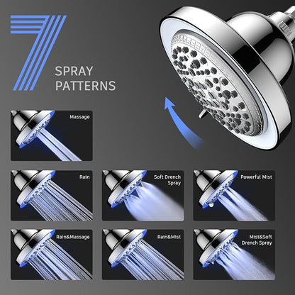 FEELSO LED Filtered Shower Head，High Pressure Rain Shower Head with Filters | Light Color Changing, 7 Modes, Water Softener Shower Head for Hard Water, Remove Chlorine，Reduces Dry Itchy Skin & Hair