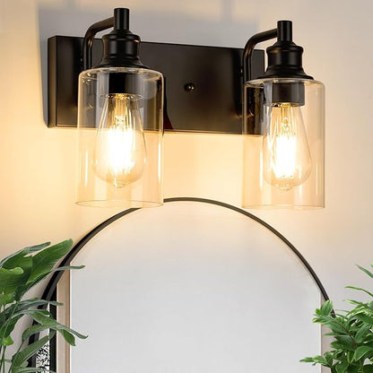2-Light Bathroom Light Fixtures Modern Black Vanity Lights for Bathroom Lighting Fixtures Over Mirror for Cabinet Mirror Bedroom Hallway