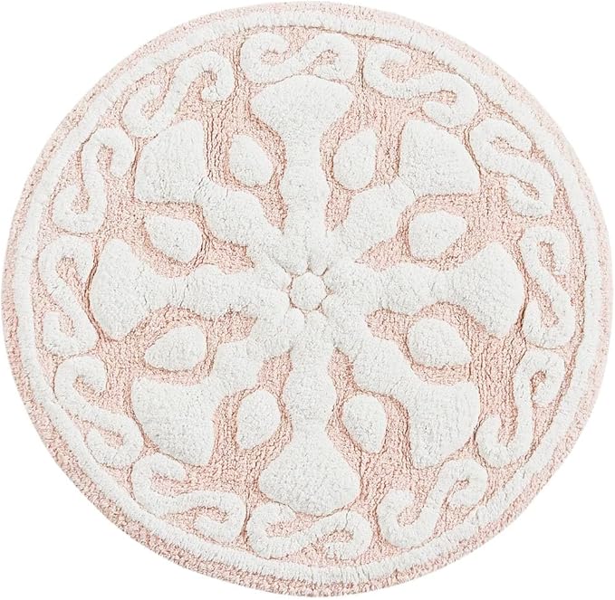 Madison Park Casablanca 100% Cotton Tufted Bathroom Rugs Luxurious Plush Medallion Floral Pattern Bath Mat Absorbent, Quick Dry, Spa Design Shower Room Décor, Round 25", Pink