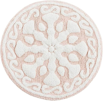 Madison Park Casablanca 100% Cotton Tufted Bathroom Rugs Luxurious Plush Medallion Floral Pattern Bath Mat Absorbent, Quick Dry, Spa Design Shower Room Décor, Round 25", Pink