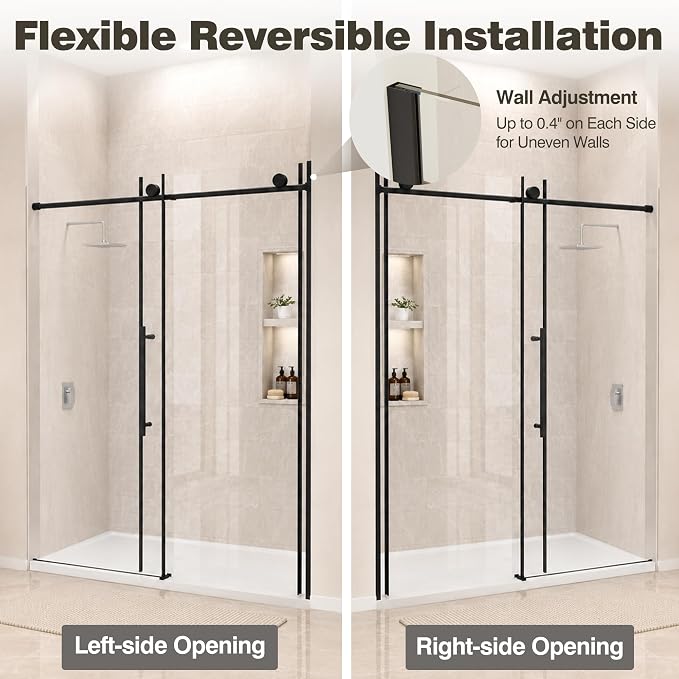 60 x 73 Inch Frameless Single Sliding Shower Door with Nano Coating | Bypass Glass Shower Door with 5/16" SGCC Tempered Glass & Explosion-Proof Film, Water Repellent, Matte Black