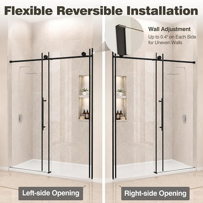 60 x 73 Inch Frameless Single Sliding Shower Door with Nano Coating | Bypass Glass Shower Door with 5/16" SGCC Tempered Glass & Explosion-Proof Film, Water Repellent, Matte Black