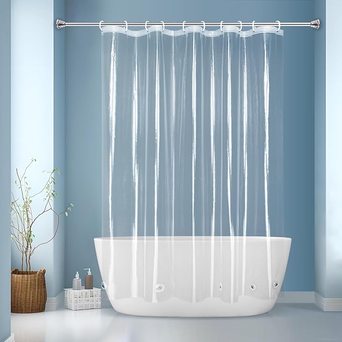 EurCross Clear PEVA Bathroom Shower Curtain Liner 64x72 inch, Waterproof High-Grade See-Through Plastic Shower Curtain with 5 Magnets,10 Metal Grommets,Without Hooks