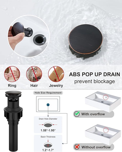 Midanya Bathroom Faucets 1 Hole, Single Handle Stainless Steel Bathroom Sink Faucet, Modern Vanity Faucets with Deck Plate,Water Supply Hoses and Pop Up Drain,Oil Rubbed Bronze