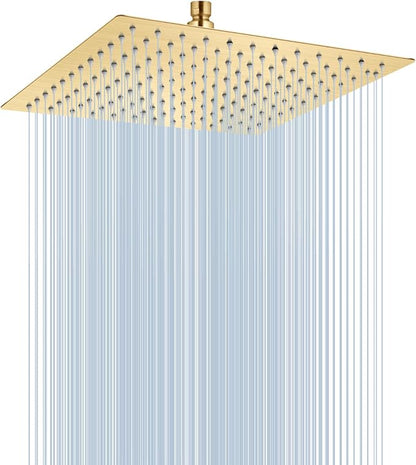 Midanya Square Rain Shower Head,High Pressure,Brushed Gold 10 Inch | 360°Swivel,Ceiling or Wall Mount,Waterfall Full Body Coverage,Bathroom Remodel,Stainless Steel Large Rainfall Shower Head